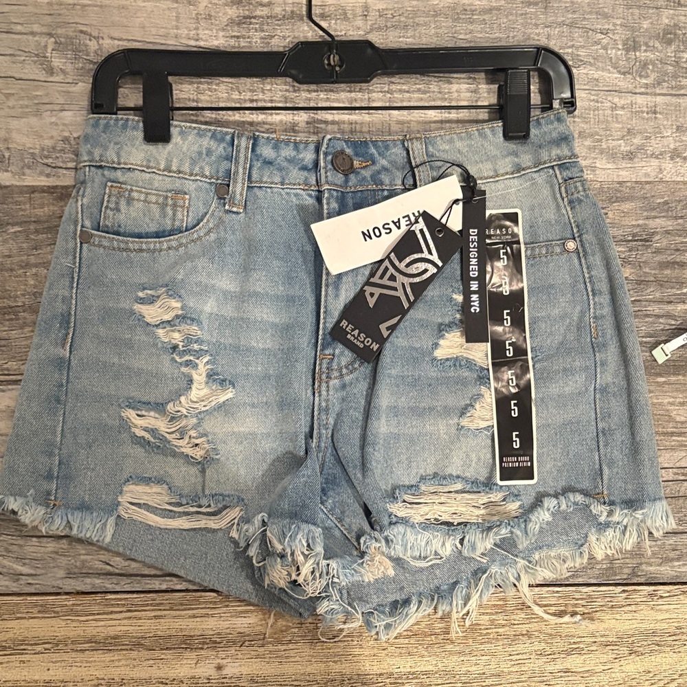 Reason Women's Ripped Jean Shorts - Light Blue